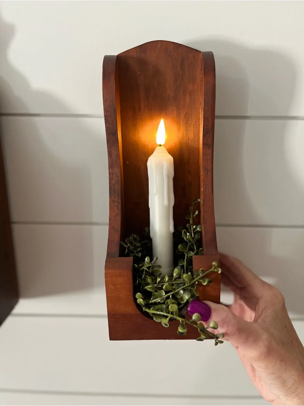 Set Colonial/Country:Farmhouse Wood Candle Wall or Mantel Sconces in Walnut
